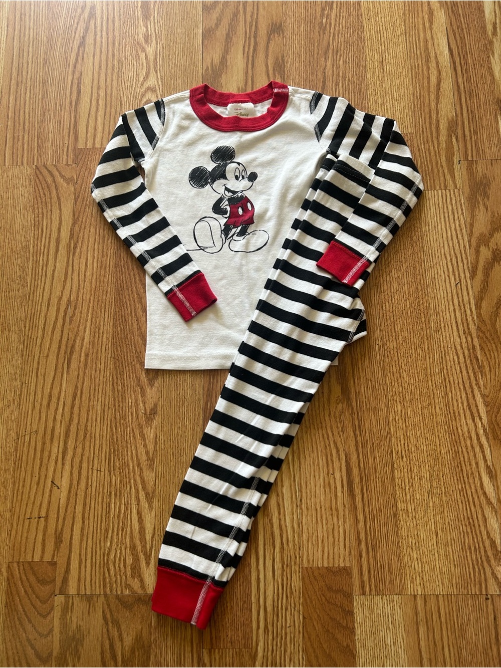 Hanna Andersson Black & White Stripe Mickey Pajama Set with Red Trim Unisex